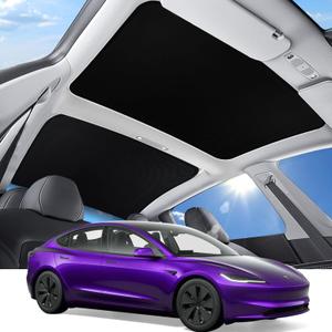 2025 Upgraded Sunshade Roof for Tesla Model 3 Highland 2025 2024 (Never Sag) Skylight Glass Sunroof Roof Sunshade for Tesla Model 3 Accessories 2025 UV Reflector Reflective Covers Block Harmful-Black
