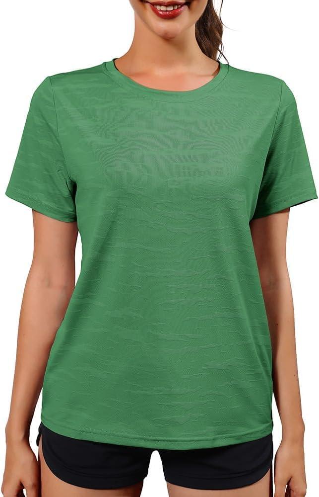 Womens Workout Tops Short Sleeve Shirts Dry Fit Athletic Running Basic Tee 2025 Lightweight Crewneck Summer Outfits (Green, M)