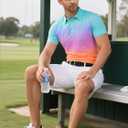 uideazone Mens Golf Shirt Dry Fit Athletic Polo Shirts Moisture Wicking Performance 3D Print Short Sleeve (Small, Gradient Colorful)