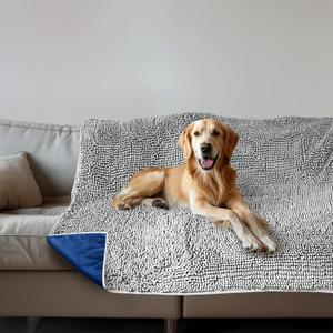 Muddy Mat Dog Blanket - Chenille Water Absorption Blanket for Bed & Couch Cover for Dogs Washable, Anti-Slip Soft and Durable Furniture Protector for Dogs - Grey 30"x70"
