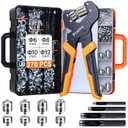 Preciva 4-Size Grommet Tool Kit - 1/2" 1/4" 5/16" 3/8" Hole Punch & Eyelet Setting Tool with 370Pcs Grommets | Handheld Eyelet Plier for Tarps, Tents, Canvas, Vinyl & Leather Crafting