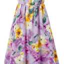PATPAT Girls Spaghetti Strap Floral Dress Casual Sleeveless Maxi Dresses Kids Summer Beach Sundress 6-14 Years