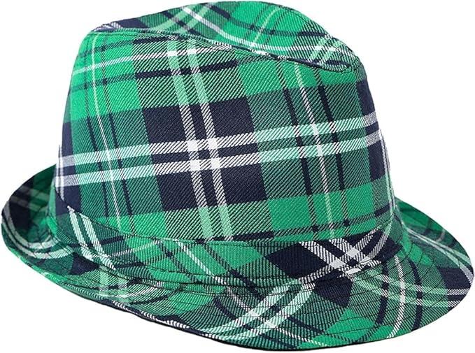 Green Plaid Fedora Hat Costume Accessory for Men, Women and Kids