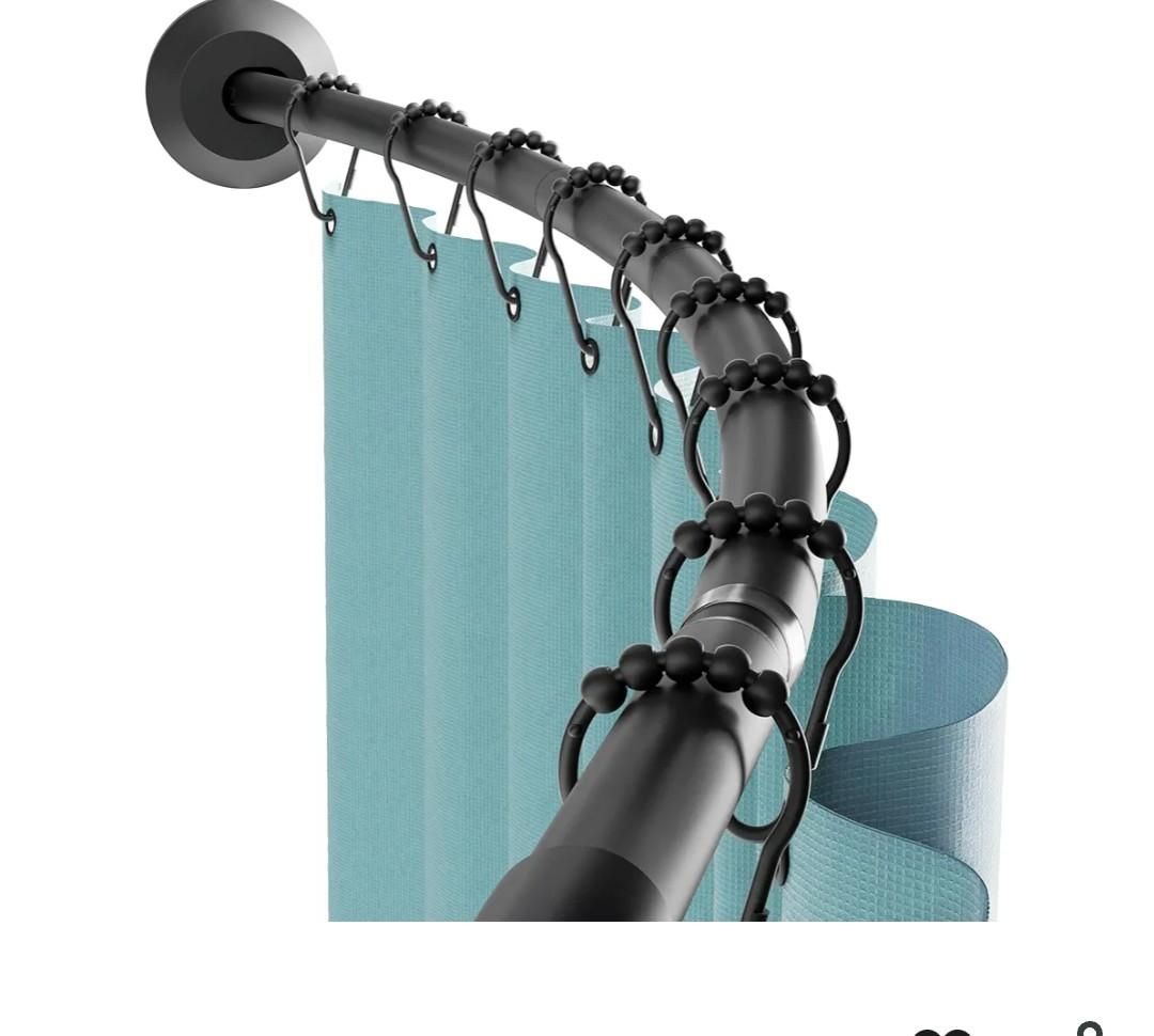 Zenna Home Matte Black, Curved Shower Curtain Rod, Tension or Permanent Mount, Easy Install, Rounded for Extra Room, 50 to 72 Inches