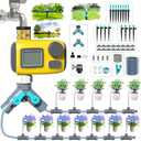 TRJZWA Drip Irrigation System Kit with Water Timer 100FT，1/2 inch Hose 1/4 inch Distribution Tubing，Water Timer for Garden Hose with Anti-Leakage Quick Connector and Drip Emitters,for Potted Plant