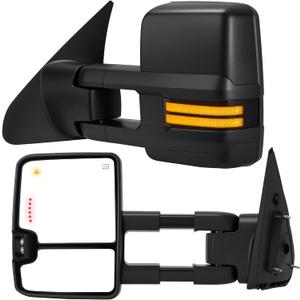 Tow Mirrors Compatible with 2007-2021 Tundra, 2008-2017 Sequoia, Extended Trailer Towing Side Mirrors with Blind Spot Monitoring, Sequential Switchback Turn Signal, Power Heated, Black, Large