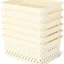 Amazon Basics Decorative Plastic Baskets BPA-Free 25.2cm x 18.8cm x 10.7cm, Ivory, Pack of 6