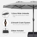 Kingdura 13ft Large Patio Umbrella with Base Included, Double-Sided Rectangle Outdoor Table Umbrella with 12 Reinforced Ribs, Crank Lift for Market Pool Deck Backyard, Light grey