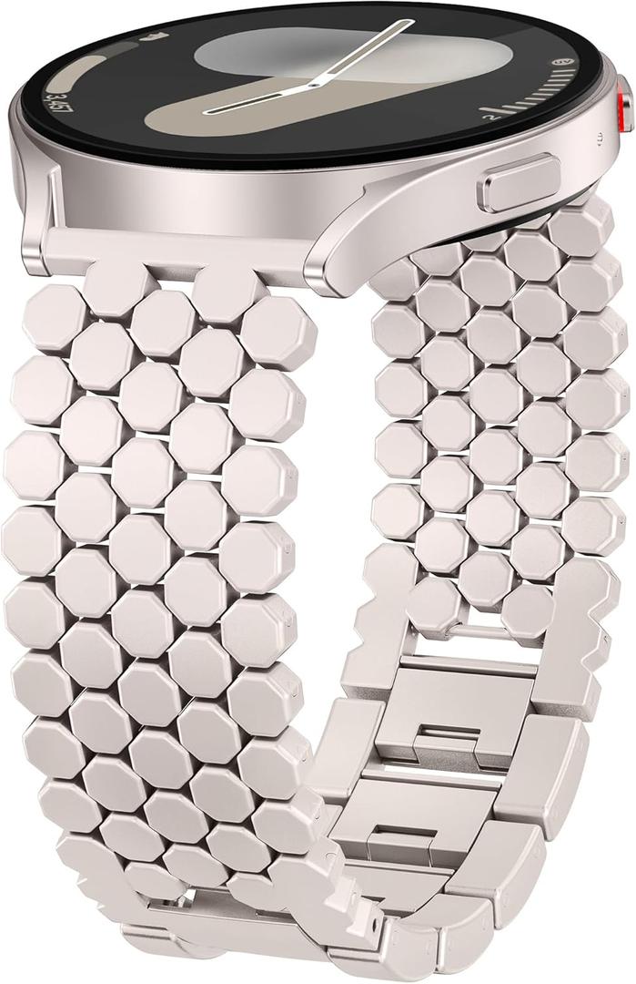 Minyee Compatible with Samsung Galaxy Watch 7 6 5 4 FE 40mm 44mm/Watch 6 Classic 43mm 47mm/Watch 5 Pro 45mm Bands for Women, 20mm Dressy Metal Gold Chain Honeycomb Luxury Chic Link Bracelet Strap (Starlight)