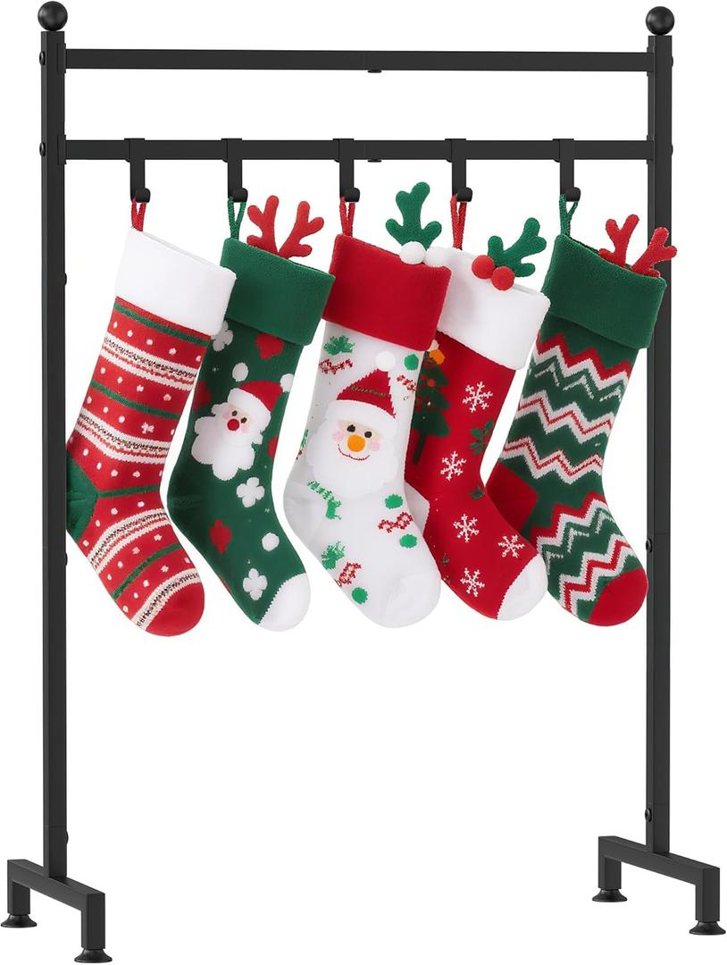 GloTika Christmas Stocking Holder Stand with 6 Hook, Heavy Duty Freestanding Christmas Stocking Hanger, Metal Holiday Decor Hanger Display for Home, Floor, Living Room