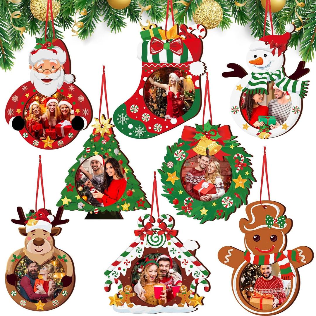 16 Pcs Christmas Photo Frame Ornaments Wooden Nutcrackers Santa Snowman Snowflake Picture Frame Tree Decoration DIY Photo Keepsakes for Xmas Party Decorations Winter (Classic)