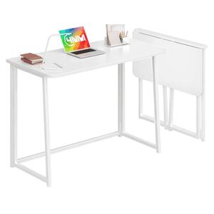 4NM 39.4" Small Folding Desk, Foldable Computer Home Office Desk, Study Writing Table for Small Space Saving Bedroom, Easy Assembly - All White