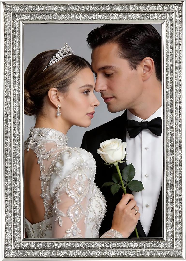 4x6 Picture Frame Silver Metal Glass Tabletop Stand Wedding Home Decor | Modern Decorative Photo Frame Artwork Gallery Piece for Shelf Office Desk and Housewarming Gift