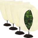 4-Pack Plant Covers Freeze Protection, Round Frost Blankets for Outdoor Plants (32"x48")  Winter Plant Covers, 2.4oz/yd Frost Cloth Plant Protection for Trees, Shrubs & Potted Plants (Beige)