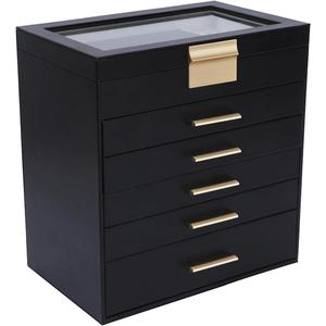 BOOVO Jewelry Box for Women, Black 6 Layer Large Jewelry Organizer with Glass Lid for Necklace, Bracelet, Earrings, Rings Storage, Jewelry Organizers and Storage for Girls Gift (Clear Black, 6 layer)