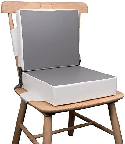 Kalawen Booster Seat for Kitchen Chair, Upgraded 2Pcs PU Washable Straps Safety Buckle Kids Toddler Booster Seat for Table (Gray-1)