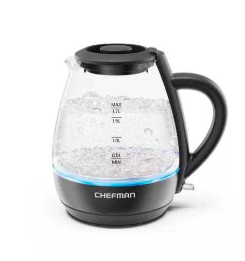 Chefman 1.7-Liter Electric Tea Kettle w/ Borosilicate Glass and Automatic Shutoff - Black