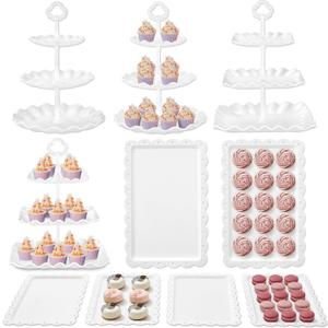 Kootek Dessert Cupcake Stand, 10pcs Dessert Table Display Set, 3 Tiered Cup Cake Holder Tower Stand Riser& Cookie Serving Trays for Wedding, Tea Party, Birthday, Baby Shower (Bright White)