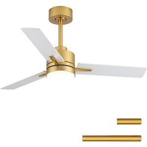LANMEL 42'' Ceiling Fan with Lights and Remote, Low Profile Modern Ceiling Fan Gold, 6 Speed, Reversible, 3000k-6000k LED, Quiet DC Motor for Indoor Outdoor Bedroom Living Room