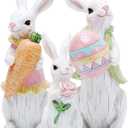 Hodao Easter Bunny Decorations Spring Indoor Home Decor Bunny Figurines (Easter White Bunny Family)