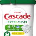 Cascade Free & Clear ActionPacs, Dishwasher Detergent, Lemon Essence, Dishwasher Soap, Dishwasher Pods, 62 Count
