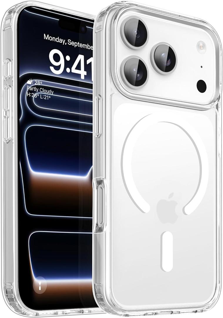 CACOE Magnetic Case for iPhone 17 Pro 6.3 inch-Compatible with MagSafe & Magnetic Car Phone Mount,Not Yellowing Anti-Scratch (Clear)