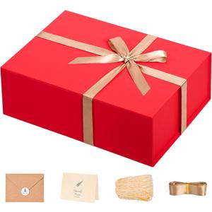 LIFELUM Red Christmas Gift Box 13.85 x 8.35 x 4.45 inch Large Gift Boxes with Magnetic Closure Luxury for Gifts Box Contains Card, Ribbon, Shredded Paper Filler Wedding, Halloween, Birthday