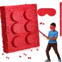 20 Inches Large Piata for Birthday Party with a Blindfold and Bat Piata Birthday Party Decorations for Kids Anniversary Game Supplies(Red Block)