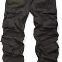 OCHENTA Men's Cotton Casual Cargo Work Pants Baggy Camo Tactical Combat Trousers with 8 Pockets (No Belt) (30, #3357 Grey Green)