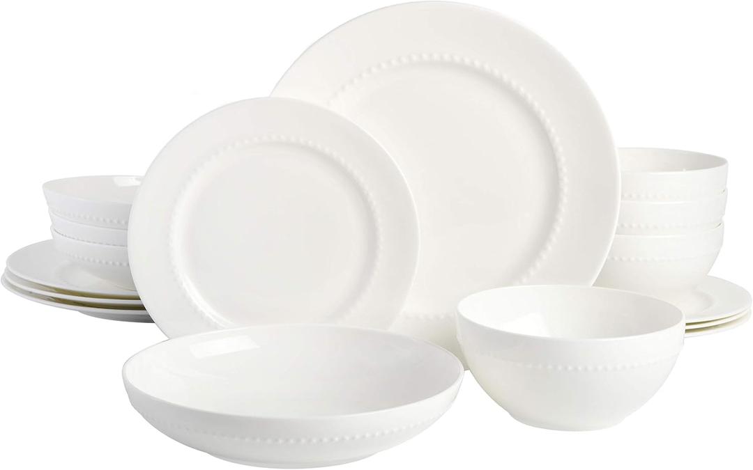 Gibson Elite Matisse 16-Piece Double Bowl Dinnerware Set  Service for 4, Taupe Stoneware Plates and Bowls