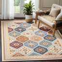 5x7 Washable Area Rug with Non-Slip Backing Low-Pile Soft Moroccan Printed Rugs for Living Room Bedroom Dining Room Farmhouse Home Office- Multi