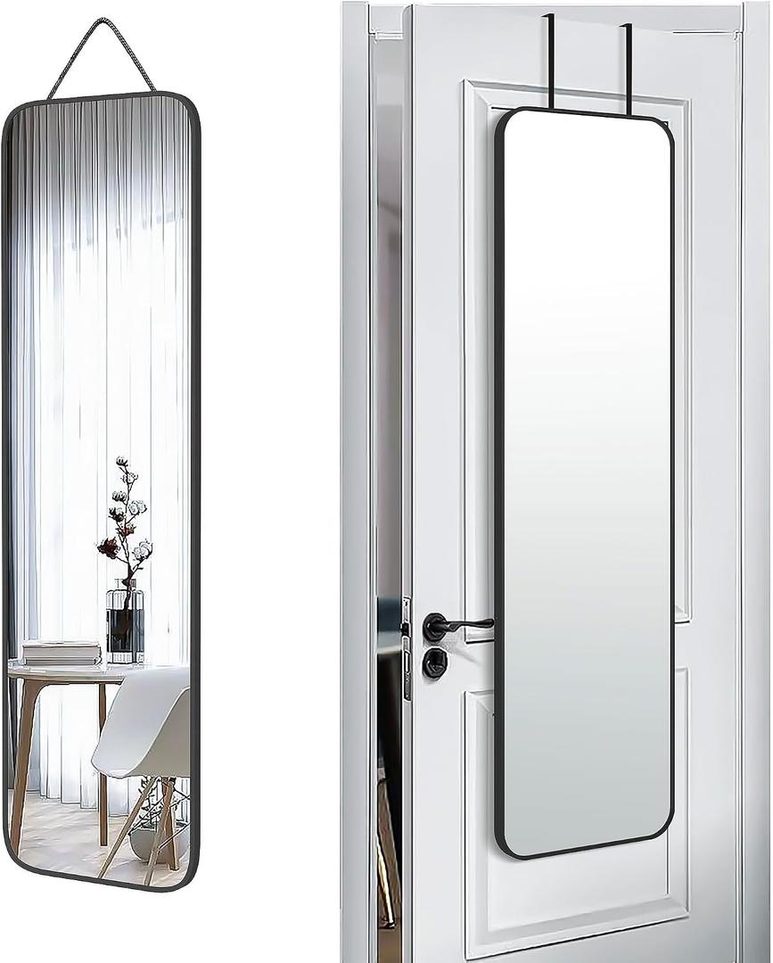 SCWF-GZ 47x14 Mirror Full Body Length Door Hanging/Rope Hang/Wall Mounted Metal Frame Rectangle Mirrors for Bedroom Bathroom Dressing Living Room 47 inch Black