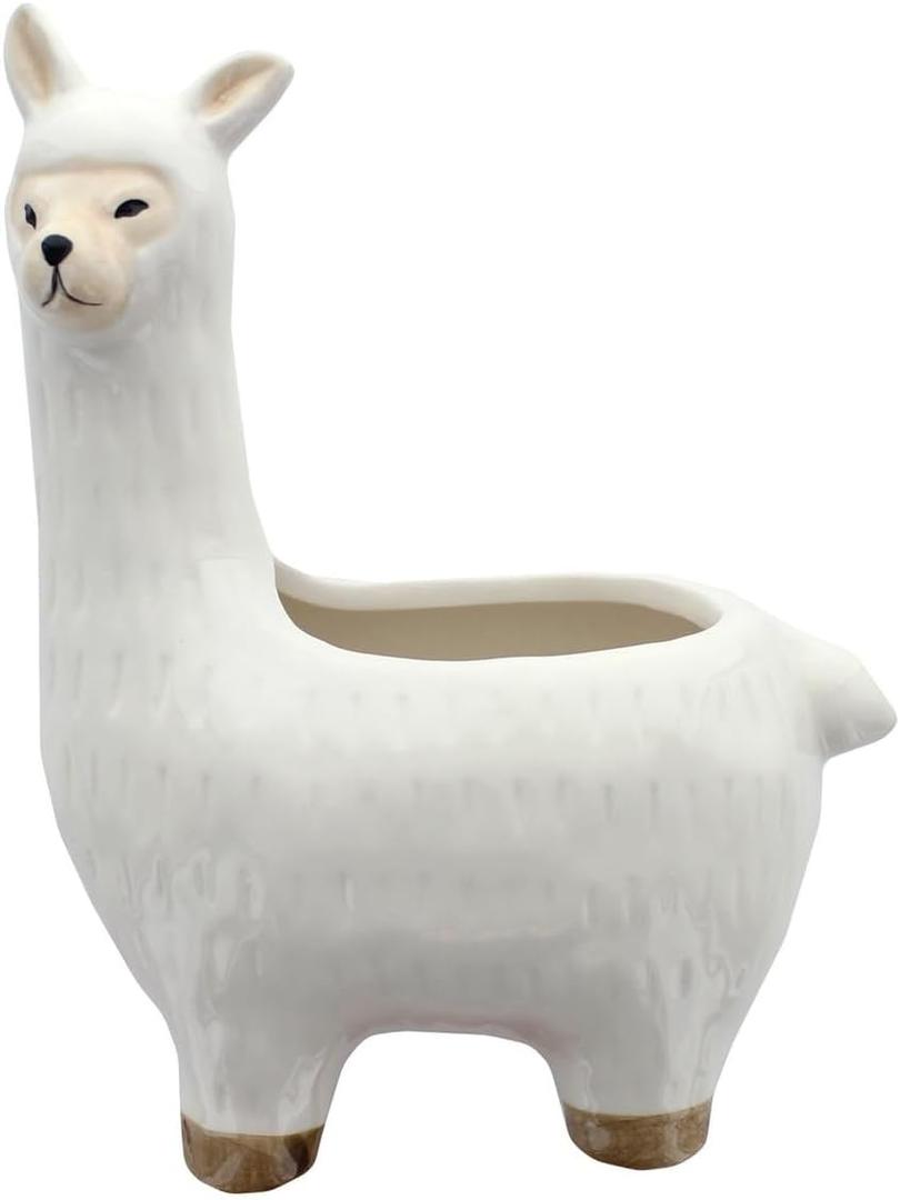 Leisure Arts Floral Pot Llama, White , 7.5" - small flower pots for indoor plants, succulents, plant pots, indoor planter, ceramic pots for indoor plants