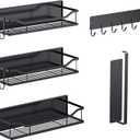 Magnetic Spice Rack,Multifunctional Magnetic Shelf for Washing Machine,Refrigerator,Microwave,and Any Metal Surface,Powerful Magnetic Shelves Include Magnetic Paper Towel Holder (5 pcs - Black)