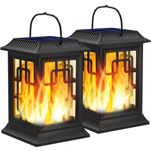 Solar Lanterns Outdoor Waterproof, Hanging Solar Lights for Outside Black Hanging Solar Powered Lantern Decorative for Garden Yard Patio, 2 Pack