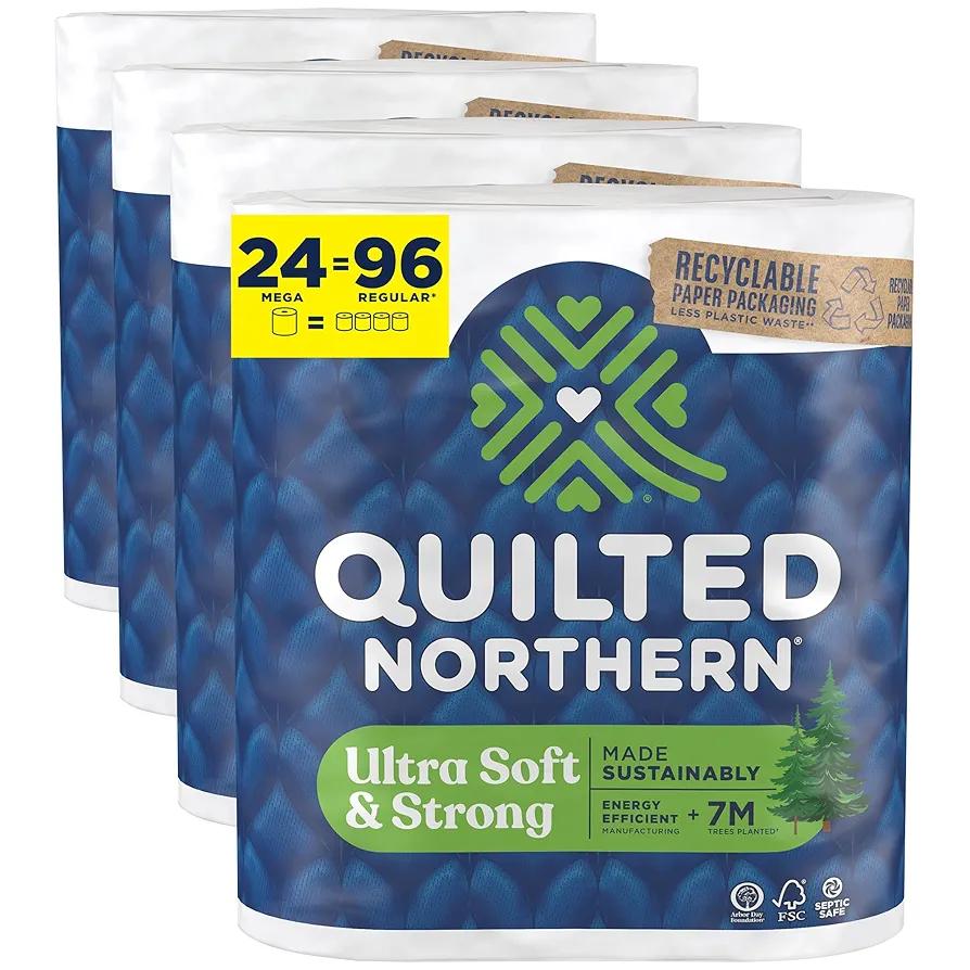 Quilted Northern Ultra Soft & Strong Toilet Paper, 24 Mega Rolls = 96 Regular Rolls, 5X Stronger*, Premium Soft Toilet Tissue with Recyclable Paper Packaging