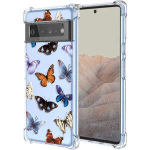 Case for Google 6 Pro Pixel 6 Pro,Floral Pattern Transparent Soft TPU Phone Case,Air Cushion Shockproof Bumper,Protective Phone Cover for Google Pixel 6 Pro,Color Butterfly