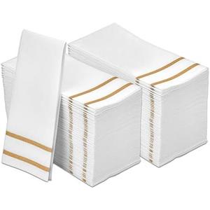 Disposable Hand Towels for Bathroom, Gold Design 200 Disposable Linen-Feel Guest Towels – Formal Dinner, Wedding Napkins for Tables, and Restrooms - 8.5x4-Inches Folded 12x16.5-inches unfolded,