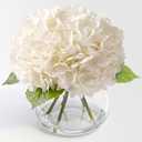 AMORISE Hydrangea Artificial Flowers with Vase, Real Touch Latex Fake Hydrangeas Spring Stem Leaves Bouquet with Faux Water, Realistic Faux Flower for Home Office Bedroom Table Centerpiece Decor White