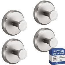 HOME SO Suction Cup Hooks for Shower, Bathroom, Kitchen, Glass Door, Mirror, Tile – Loofah, Towel, Coat, Bath Robe Hook Holder for Hanging up to 15 lbs – Polished Matte Chrome, Brushed Nickel (4-pack)