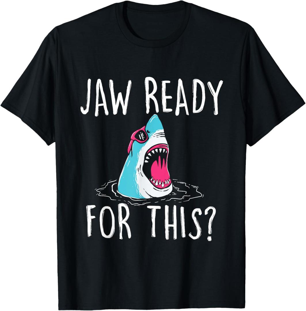Jaw Ready For This - Funny Shark Lover Ocean Wildlife T-Shirt (Small, Black)