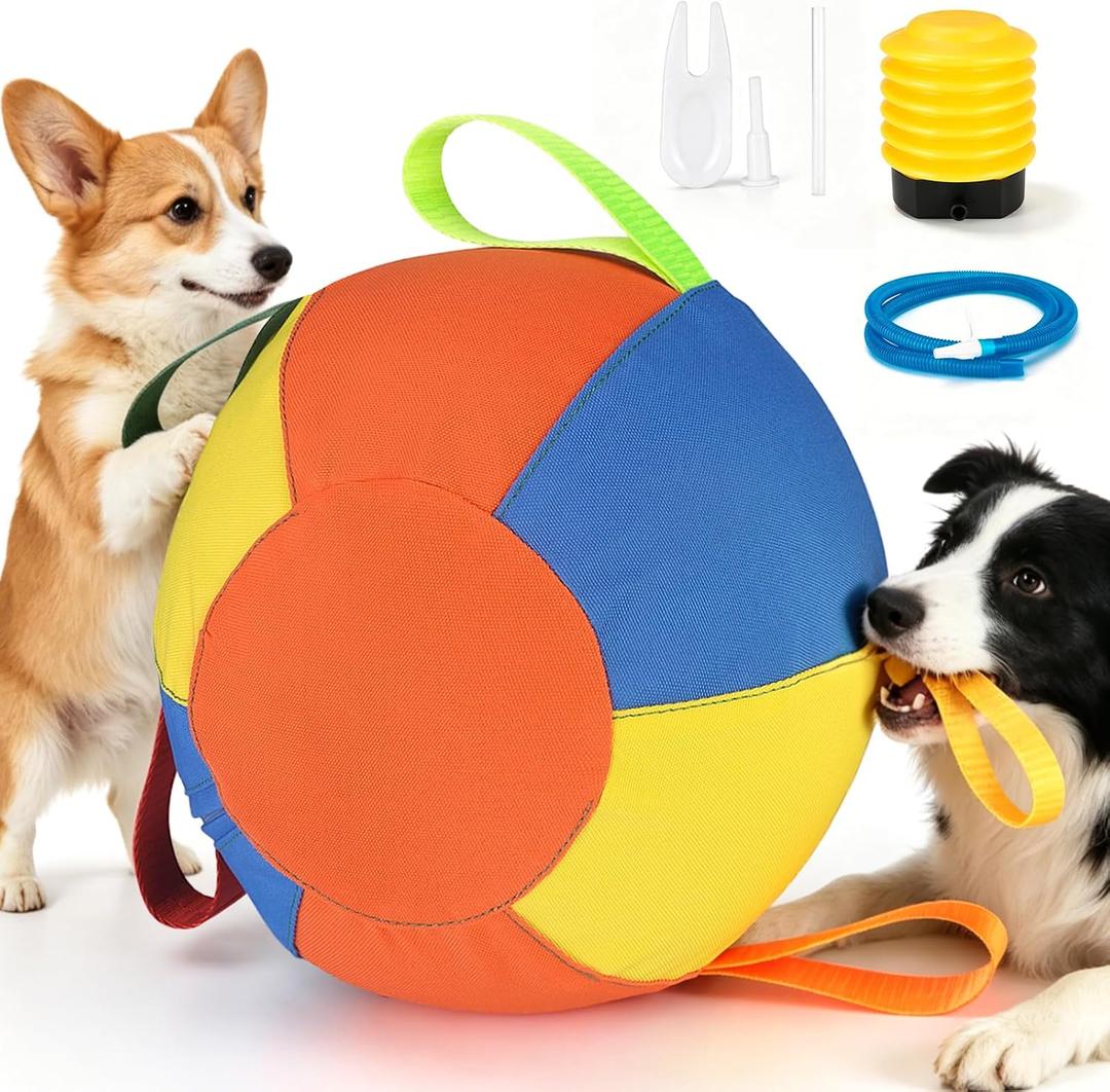 10-Inch Jumbo Dog Ball - Durable & Tear-Resistant Inflatable Toy for Exercise & Play, Perfect for Herding with Heavy-Duty Handle Cover & Pump - Fun Giant Tennis Ball for Dogs1pcs