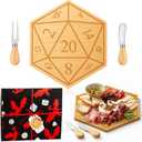 D20 Shaped Charcuterie Board Set Cutting and Cheese Board Wooden Platter with Knives and Forks Serving Trays Gift for Christmas Kitchen Food Fruit(Bamboo)