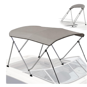 Bimini Top for Boats - 900D Waterproof & UV-Proof Polyester Sun Shade Boat Canopy with Zippered Storage Boot, 2 Rear Poles, 4 Adjustable Straps, Boat Bimini Top Gray (3 Bow 6'L x 46"H x 54"-60"W)