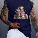 RoseSeek Summer Retro Graphic Tank Top Hippop Streetwear Y2K Tees (Blue, S)