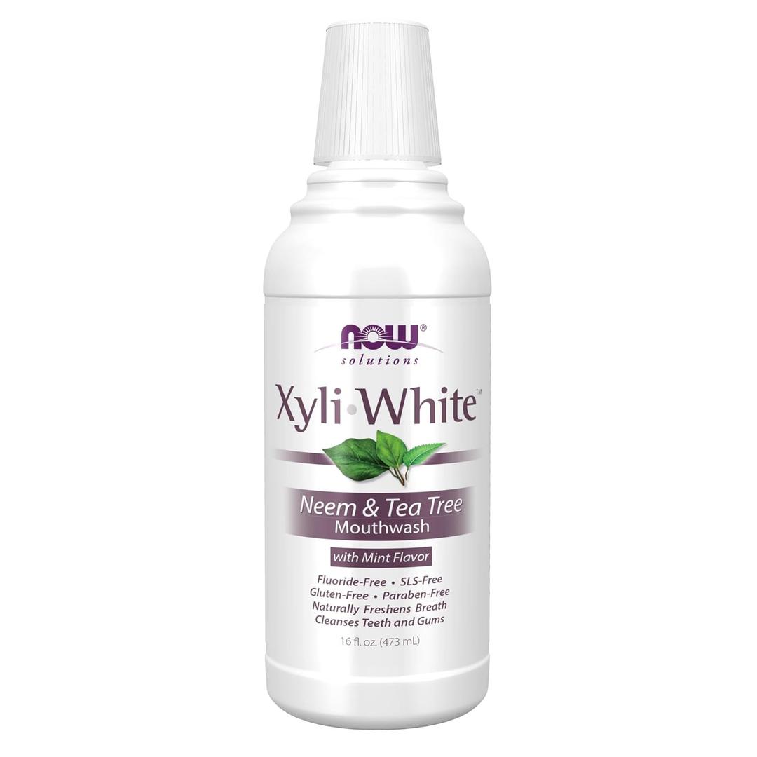 NOW Solutions, Xyliwhite Mouthwash, Neem and Tea Tree Flavor, Naturally Freshens Breath, Cleanses Teeth and Gums, 16-Ounce