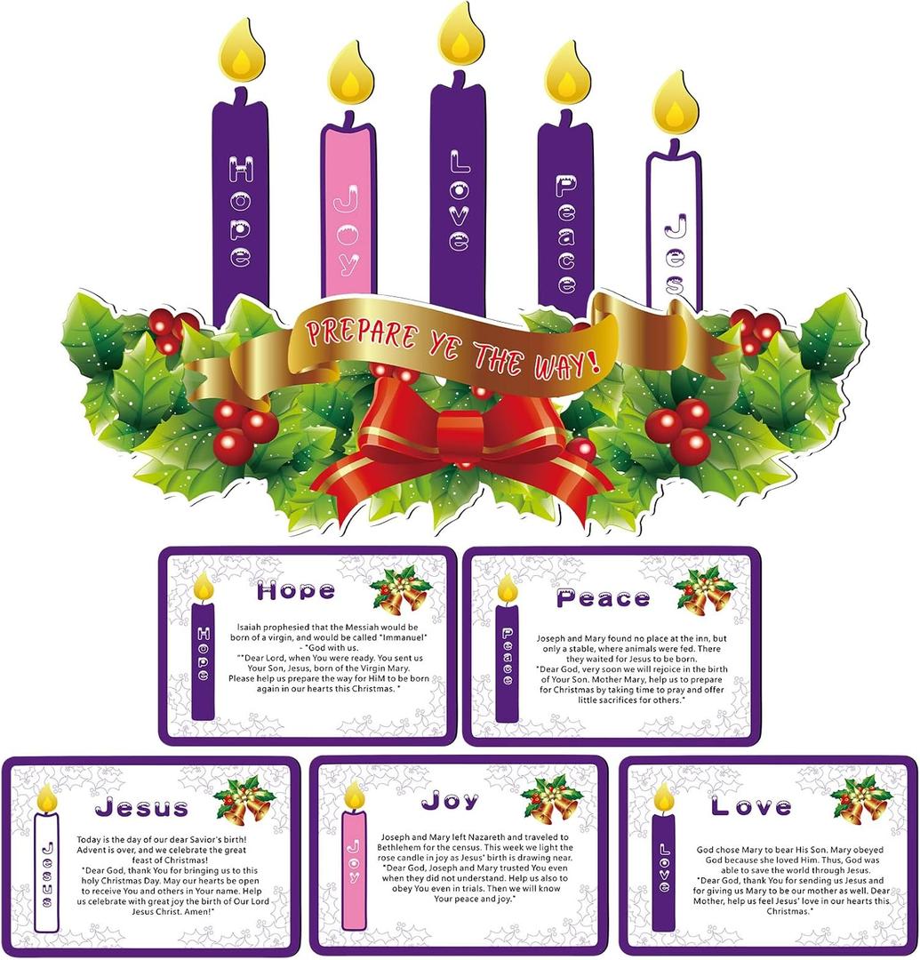 Spakon Magnetic Refrigerator Advent Wreath Candle Cutout Christmas Love Peace Hope Joy Jesus Cutout for Religious Advent Decoration