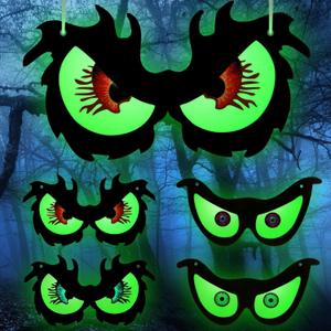Novabright 4 Pairs Halloween Spooky Glowing Eyes, Glow in The Dark Halloween Fake Eyeball Scary Indoor Outdoor Decorations for Window Bushes Wall Door Garden Lawn Stage Prop Yard Hanging Supplies