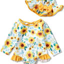 SUNNY PIGGY Baby Girls One Piece Swimsuit Long Sleeve Floral Bathing Suit+Hat 2Pcs 18-24M