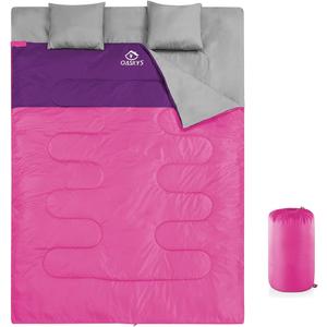 oaskys Double Sleeping Bag for Adults with 2 Pillows - Queen Size XL Waterproof Sleeping Bag for All Season Camping Hiking Backpacking 2 Person Sleeping Bags for Cold Weather & Warm (59in x 86.6", Pink)